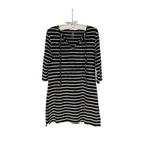 Balance Collection Sz S Women's Black Striped Tie Neck 3/4 Sleeve Swim Cover Up